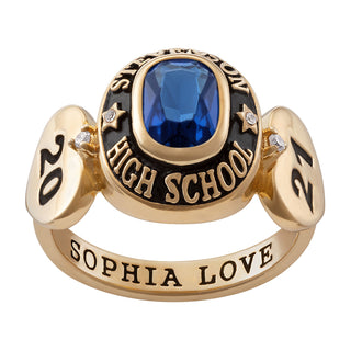 14K Gold over Sterling Genuine Diamond Hearts Ladies Class Ring