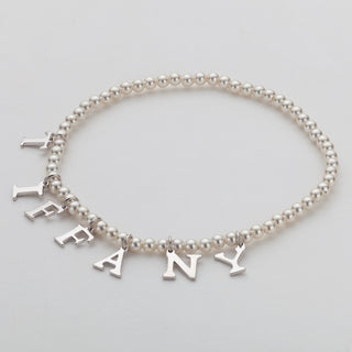 Sterling Silver Name Stretch Bracelet with Pearls