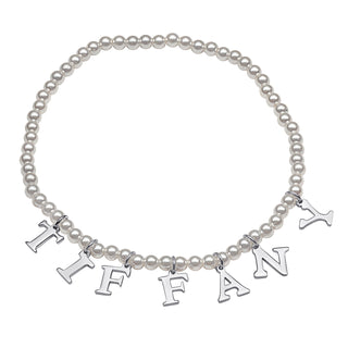 Sterling Silver Name Stretch Bracelet with Pearls