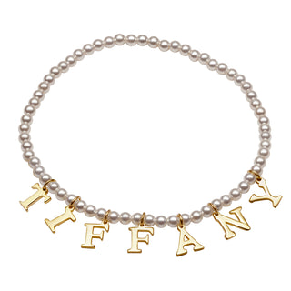14K Gold over Sterling Name Stretch Bracelet with Pearls