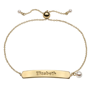 14K Gold over Sterling Adjustable Name Plaque Bracelet with Pearl