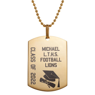 Stainless Steel Gold Graduation Dog Tag Pendant