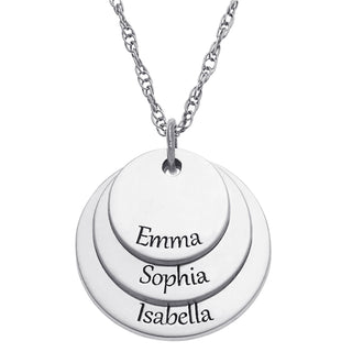 Sterling Silver Small Layered Family Name Disc Necklace