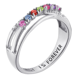 Sterling Silver Genuine Birthstone and Diamond Accent Family Ring