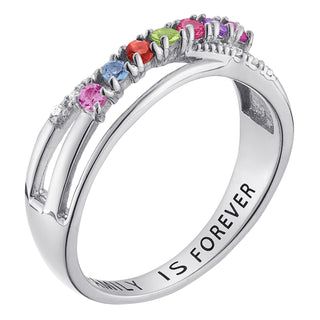 Sterling Silver Genuine Birthstone and CZ Family Ring