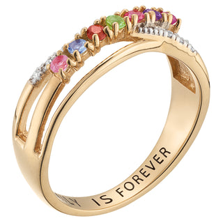 14K Gold over Sterling Genuine Birthstone and CZ Family Ring