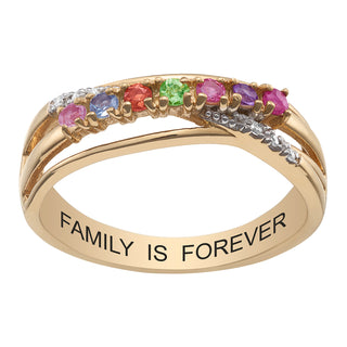 14K Gold over Sterling Family Birthstone with Clear Crystal Crossover Ring