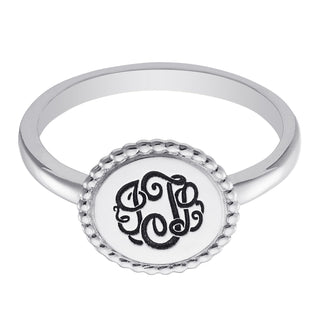 Sterling Silver Monogram Round Roped Ring