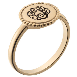 14K Gold over Sterling Monogram Round Roped Ring