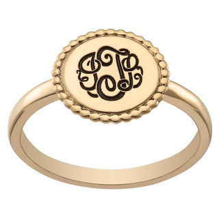 14K Gold over Sterling Monogram Round Roped Ring