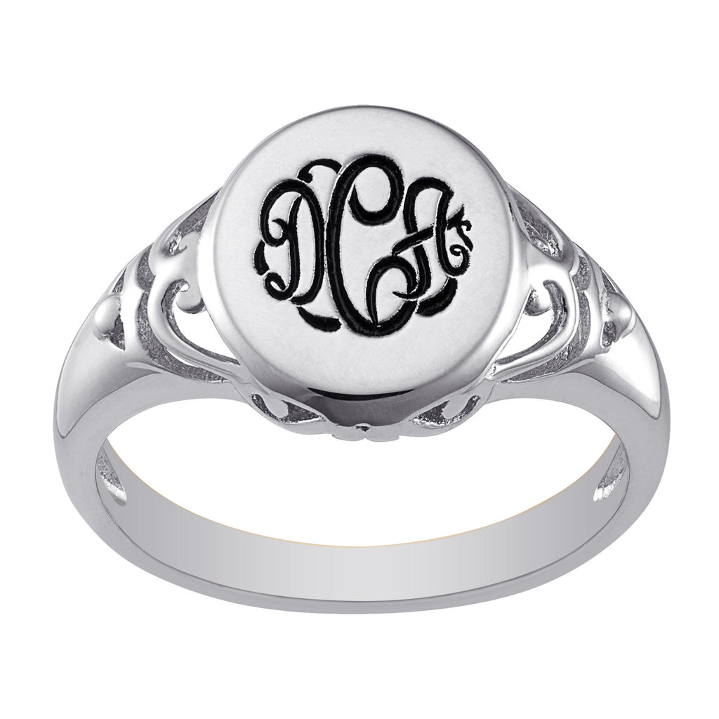 Sterling Silver Engraved Monogram Oval Filigree Signet Ring – Limoges ...