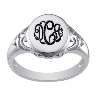 Sterling Silver Engraved Monogram Oval Filigree Signet Ring