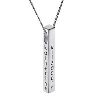 Sterling Silver Vertical 4-Sided Engraved Family Name Pendant
