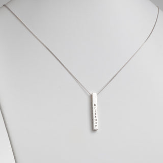 Sterling Silver Vertical 4-Sided Engraved Family Name Pendant