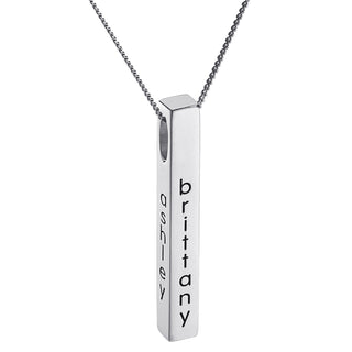 Sterling Silver Vertical 4-Sided Engraved Family Name Pendant