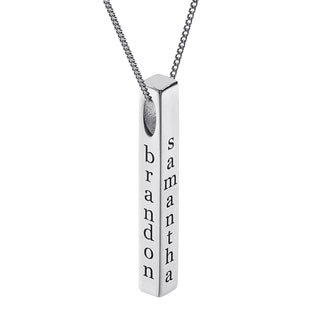 Sterling Silver Vertical 4-Sided Engraved Family Name Pendant