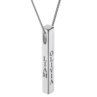 Sterling Silver Vertical 4-Sided Engraved Family Name Pendant