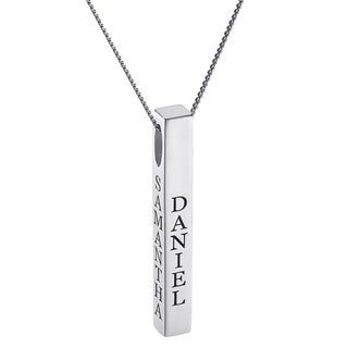 Sterling Silver Vertical 4-Sided Engraved Family Name Pendant