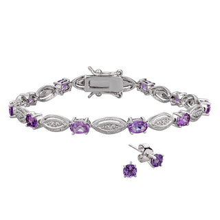 Genuine Amethyst and Diamond Accent 7.25in Bracelet and Earring Set