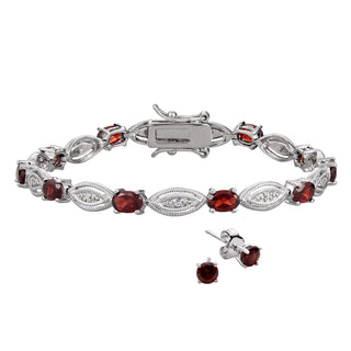 Genuine Garnet and Diamond Accent 7.25in Bracelet and Earring Set