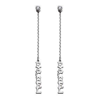Sterling Silver Petite Name with CZ Dangle Earrings