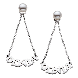 Sterling Silver Name with Pearl Dangle Earrings