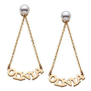 14K Gold over Sterling  Name with Pearl Dangle Earrings
