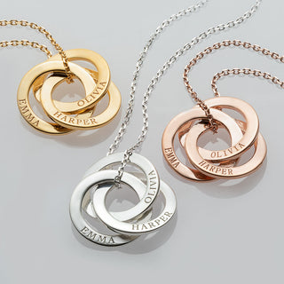 Sterling Silver Interlocking Rings Engraved Names Necklace