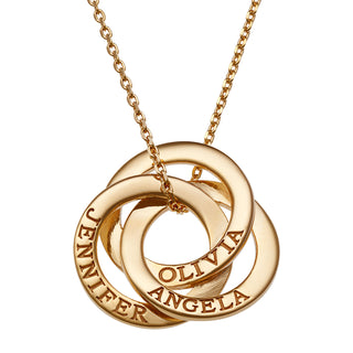 14K Gold Plated Interlocking Rings Engraved Names Necklace