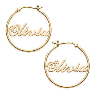 14K Gold over Sterling  Name Small Hoop Earrings