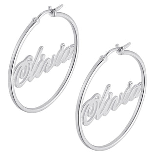 Sterling Silver Name Medium Hoop Earrings
