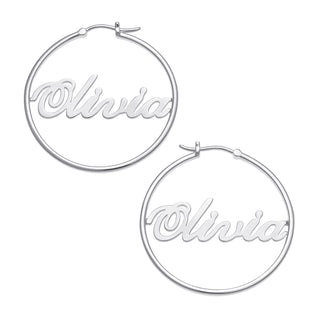 Sterling Silver Name Medium Hoop Earrings