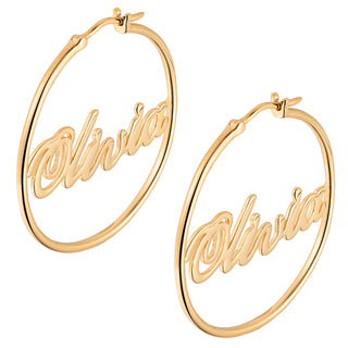 14K Gold over Sterling  Name Medium Hoop Earrings