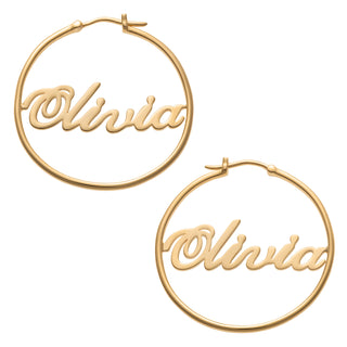 14K Gold over Sterling  Name Medium Hoop Earrings