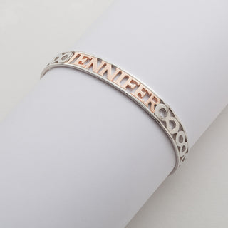 Sterling Silver And 14K Rose Gold Plated Name Bangle