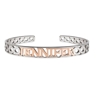 Sterling Silver And 14K Rose Gold Plated Name Bangle