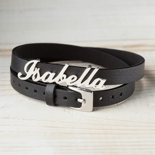 Sterling Silver Name Leather Wrap Bracelet and Choker