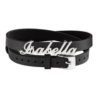 Sterling Silver Name Leather Wrap Bracelet and Choker