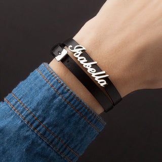 Sterling Silver Name Leather Wrap Bracelet and Choker