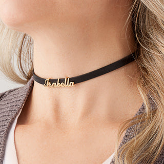 14K Gold over Sterling  Name Leather Wrap Bracelet and Choker