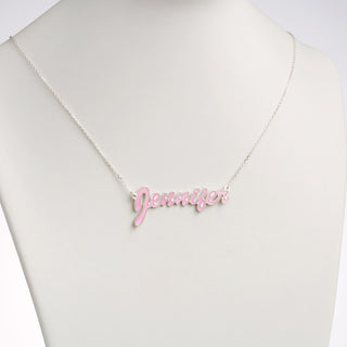 Sterling Silver Name Necklace with Pink Enamel
