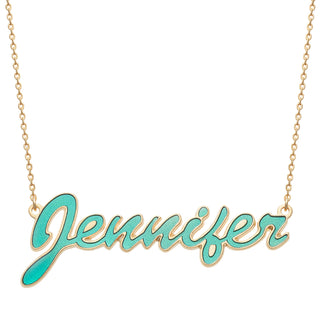 14K Gold over Sterling  Name Necklace with Turquoise Enamel