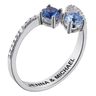 Sterling Silver Couple's Birthstone and Diamond Accent Ring
