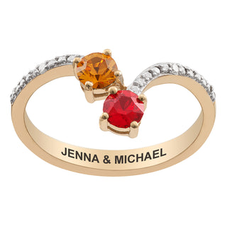 14K Gold over Sterling Couple's Birthstone and Diamond Accent Ring