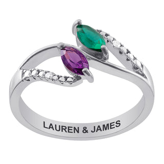 Sterling Silver Couple's Marquise Birthstone and Diamond Accent Ring