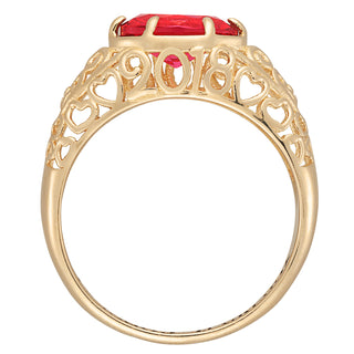 14K Gold over Sterling Oval Birthstone Class Ring With Filigree Hidden Year