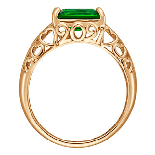 14K Gold over Sterling Emerald-cut Birthstone Class Ring with Filigree Hidden Year