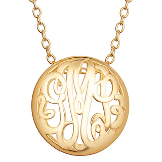 14K Gold over Sterling Single Sided 18x18mm Round Traditional Monogram Pendant
