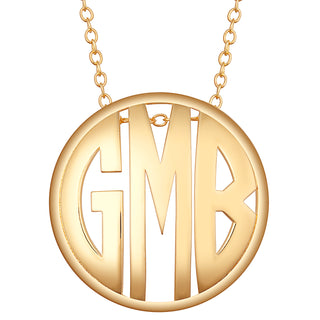 14K Gold over Sterling Single Sided 28x28mm Round Traditional Monogram Pendant