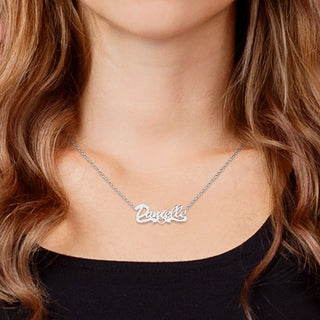 10K White Gold Script Name Necklace with Open Heart Tail